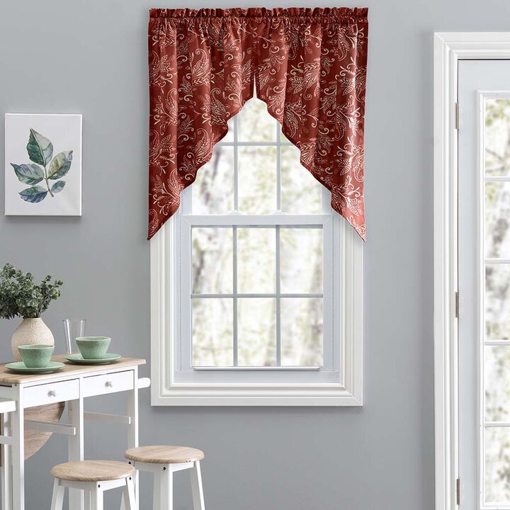 Ellis Curtain Lexington Leaf Pattern on Colored Ground Tailored Swags