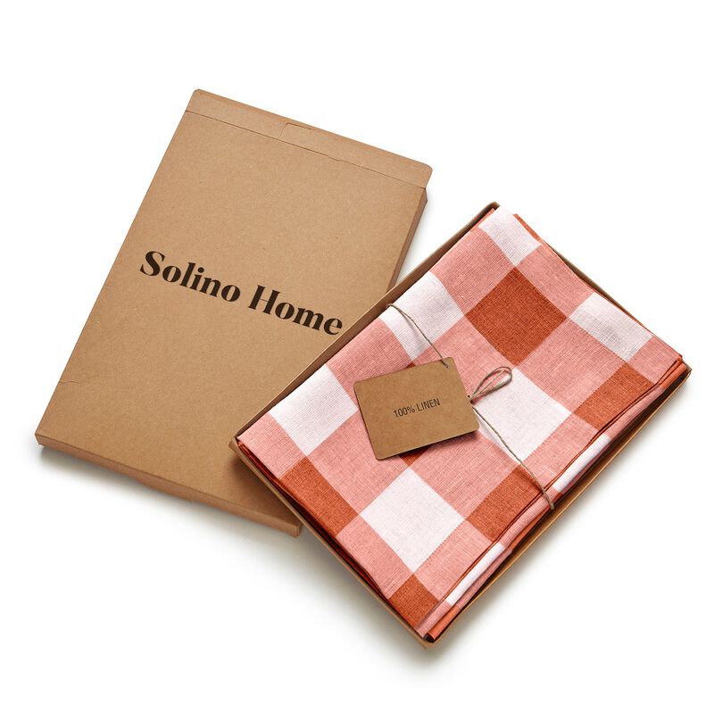 Solino Home 100% Pure Linen Buffalo Check Dinner Napkins 20 x 20 Inch Set of 4