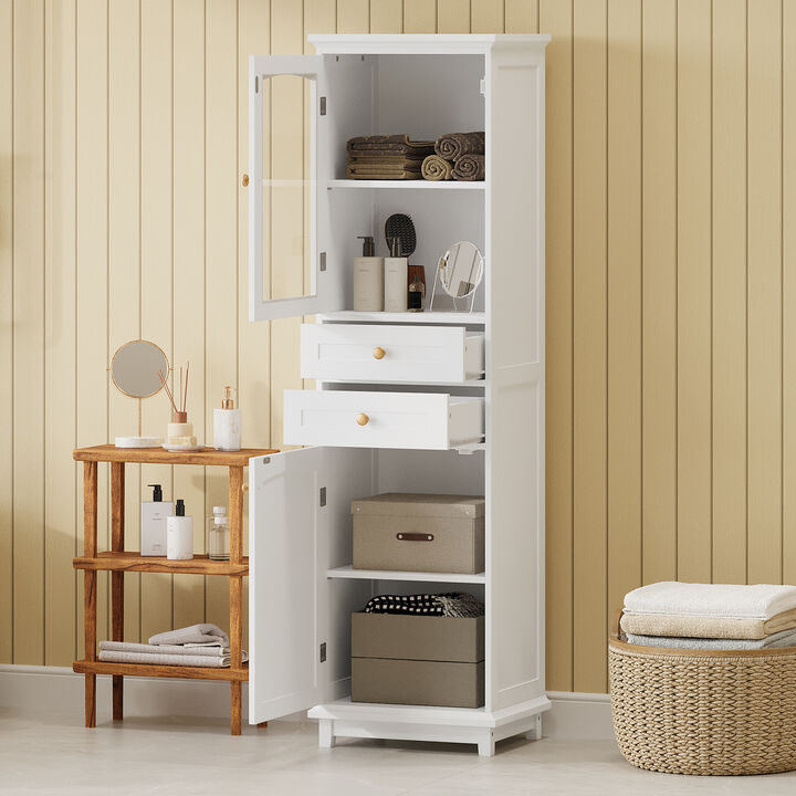 Merax Tall Bathroom Storage Cabinet with Glass Doors