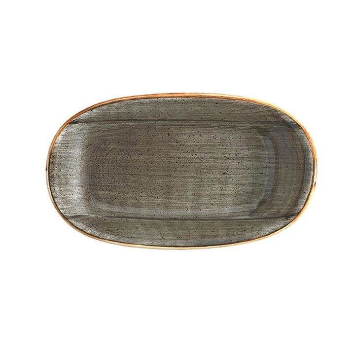 Space 6" x 3.5" x h:0.75" Oval Grey Porcelain Platter (Set of 2)