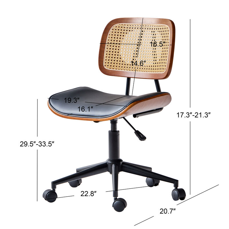 Design Adjustable Office Chair in Wood and Caning