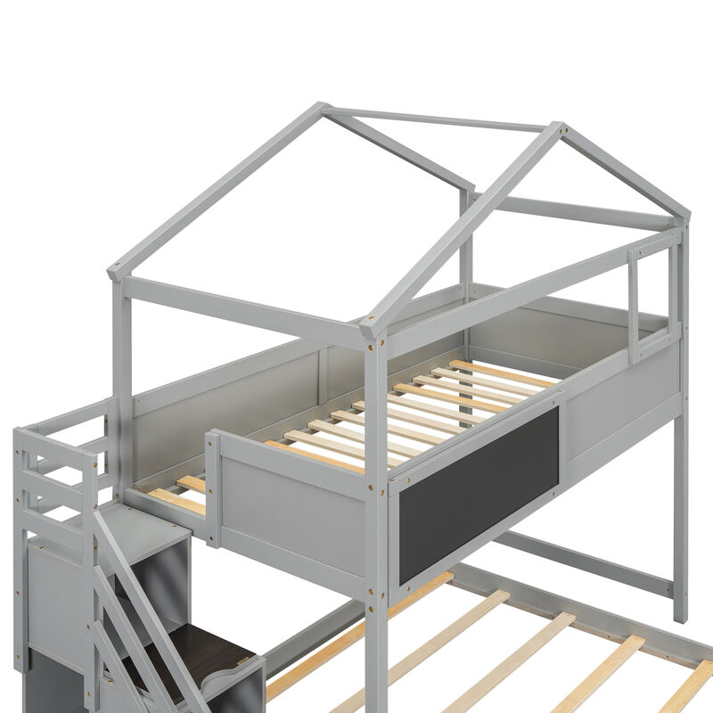 Merax House Bunk Bed with Storage Staircase
