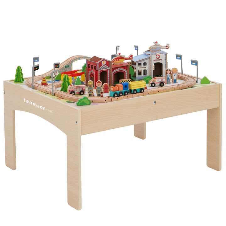 Teamson Kids - Preschool Play Lab Toys Country 85 pcs Train and Table set - Wood