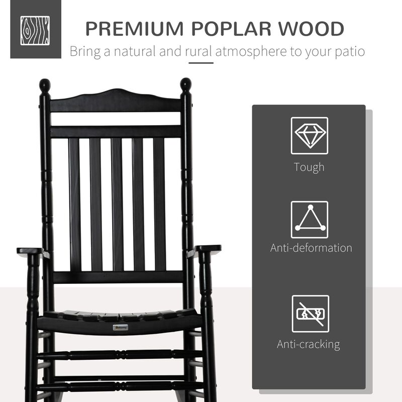 Black Porch Rocker: High-Back Wooden Indoor/Outdoor Rocking Chair
