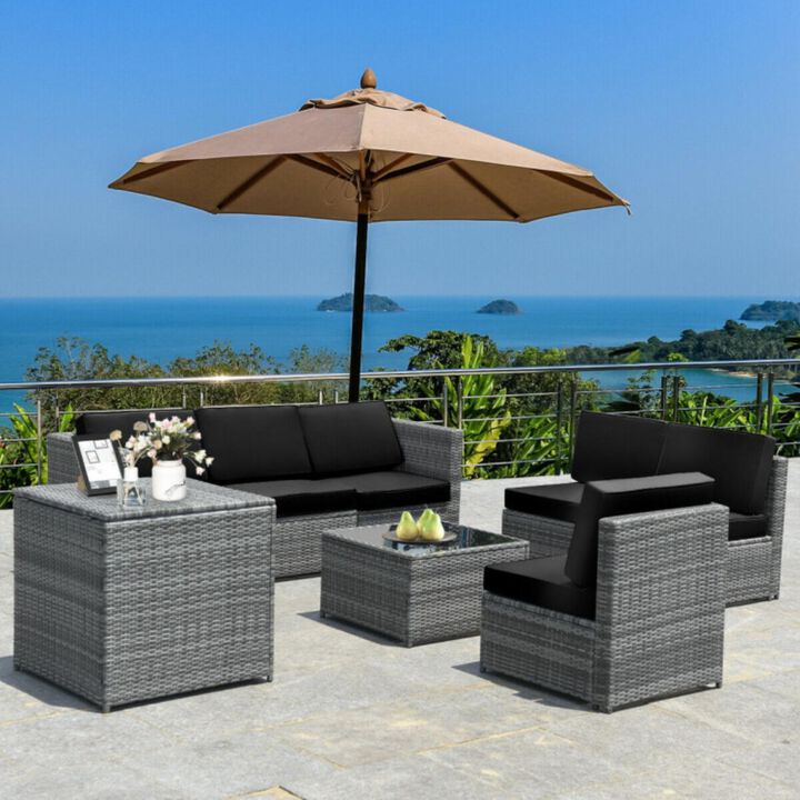 Hivvago 8 Pieces Wicker Sofa Rattan Dining Set Patio Furniture with Storage Table