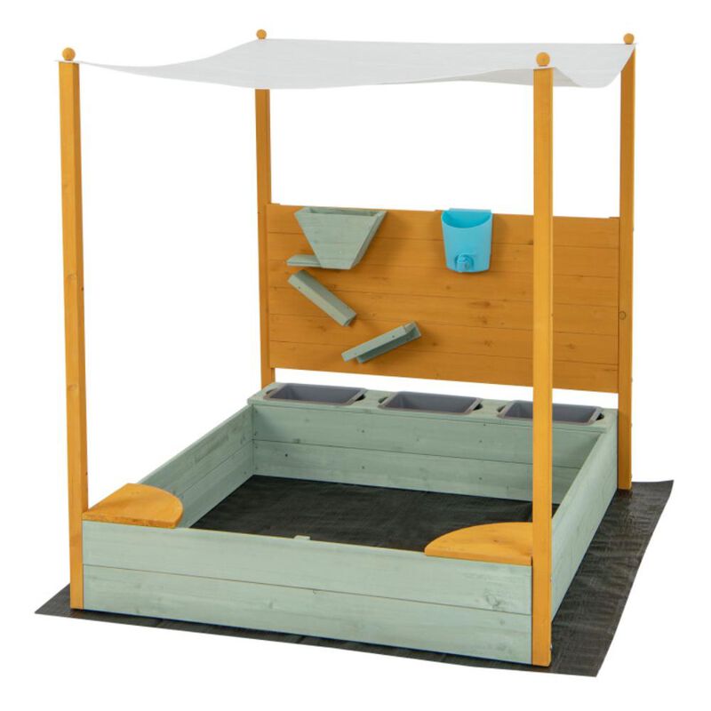 Hivvago Kids Sandbox with Sand Wall w/ Removable Canopy for Kids 3-8 Years Old