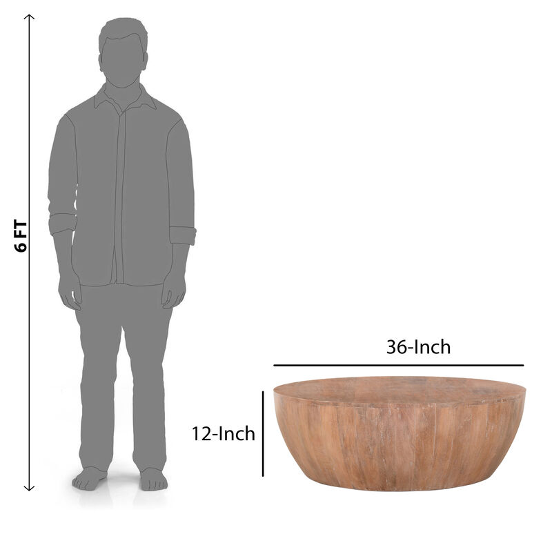 Mango Wood Coffee Table In Round Shape, Dark Brown-Benzara