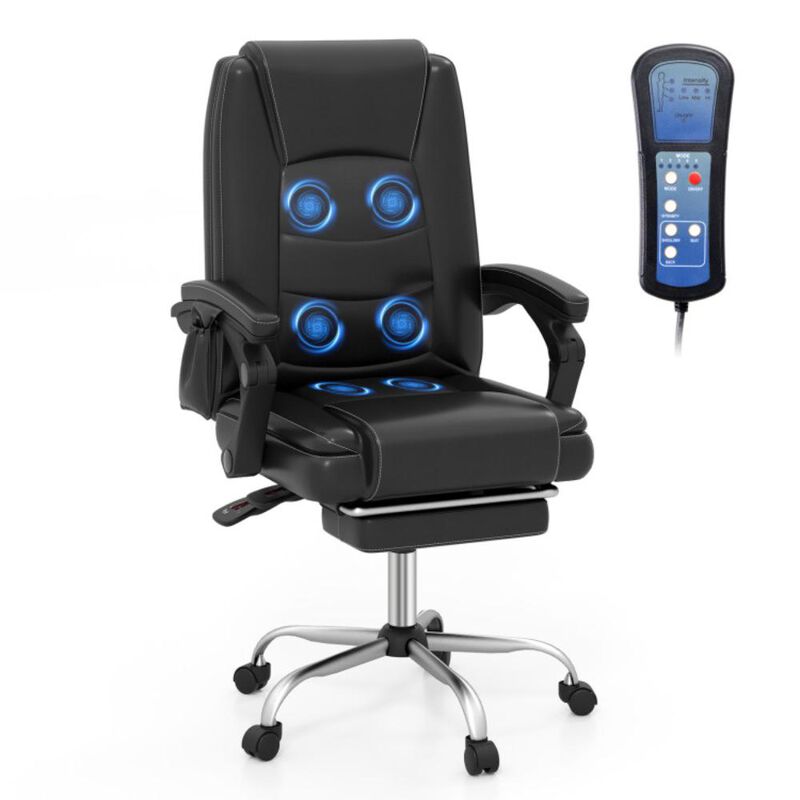 Hivvago Massage Adjustable Executive Chair with Armrests and Retractable Footrest-Black