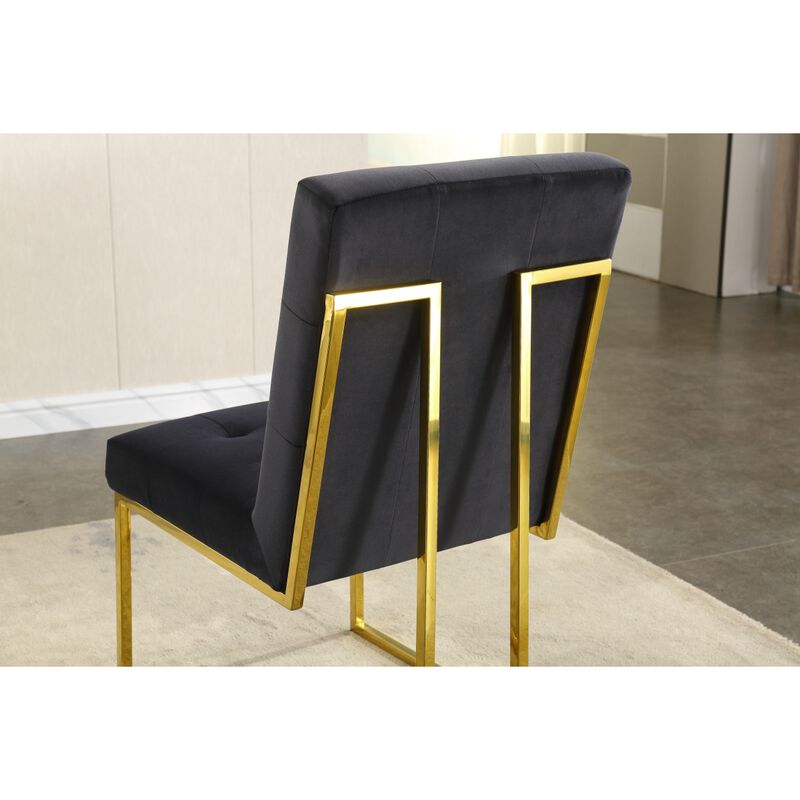 Modern Velvet Dining Chair Set Of 2, Tufted Design And Gold Finish Stainless Base