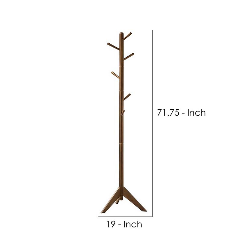 Sturdy Metal Coat Rack with Six Pegs, Brown - Benzara