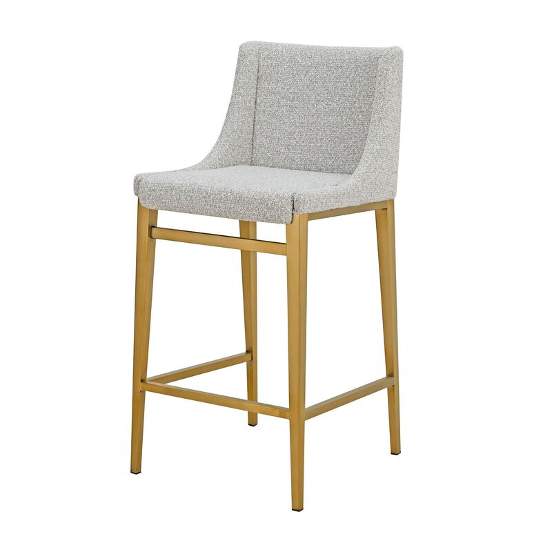 Cid Kinn Counter Stool Chair Set of 2, Light Gray Polyester, Brass Steel - Benzara