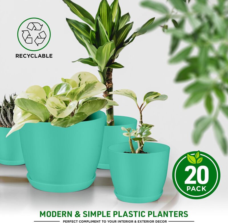 Planter Pots with Drainage Holes - Lightweight, Durable, and Space-Saving Pots for Indoor and Outdoor - Versatile Functionality, Simple Modern Design, Plastic Planter Pots