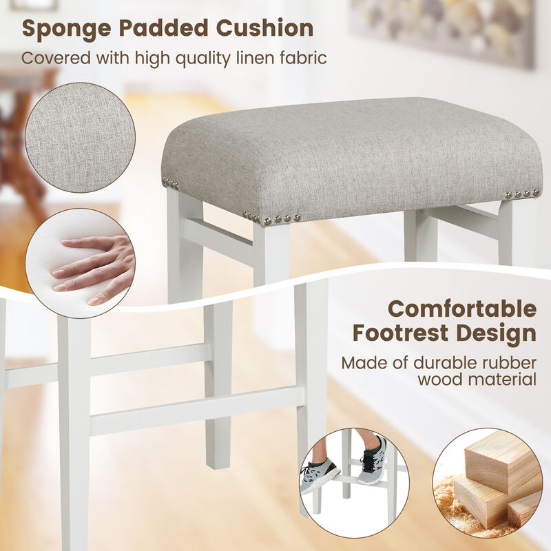 2 Pieces Backless Barstools with Padded Seat Cushions