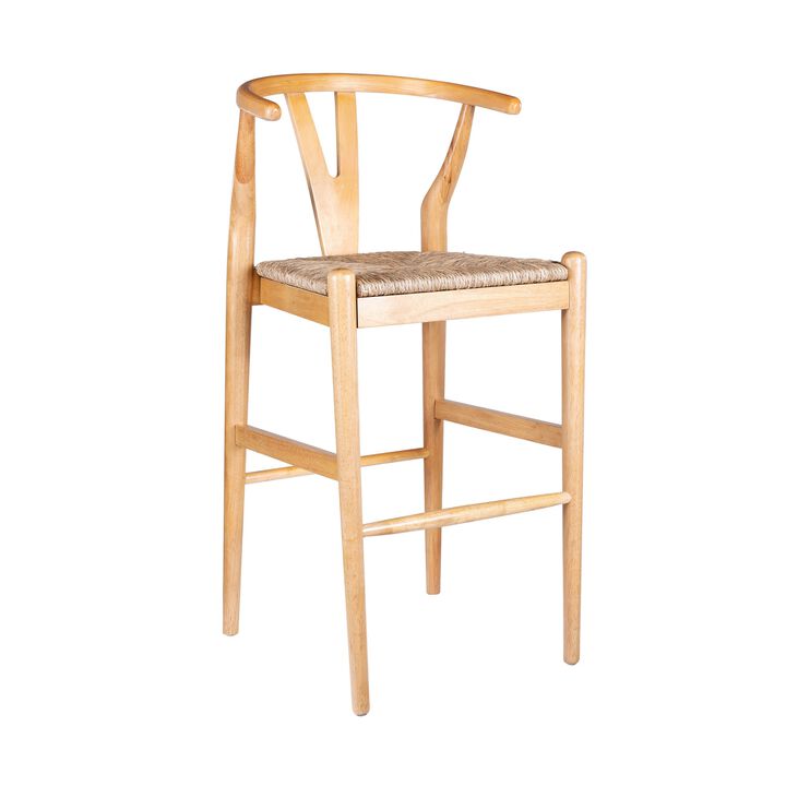 Cera Barstool Chair Set of 2, Handwoven Rope Seat, Natural Brown Wood - Benzara