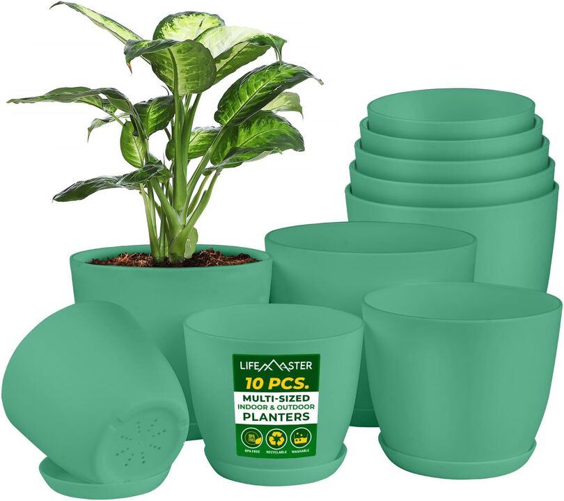 Planter Pots with Drainage Holes - Lightweight, Durable, and Space-Saving Pots for Indoor and Outdoor - Versatile Functionality, Simple Modern Design, Plastic Planter Pots