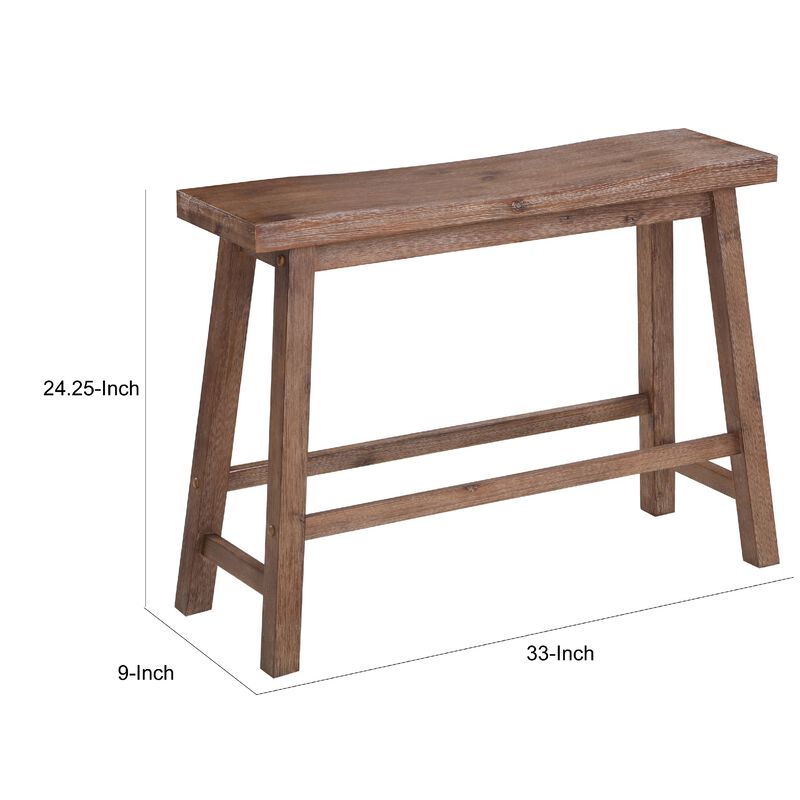Amber 33 Inch Rubberwood Bench with Saddle Seat, Rectangular, Brown-Benzara