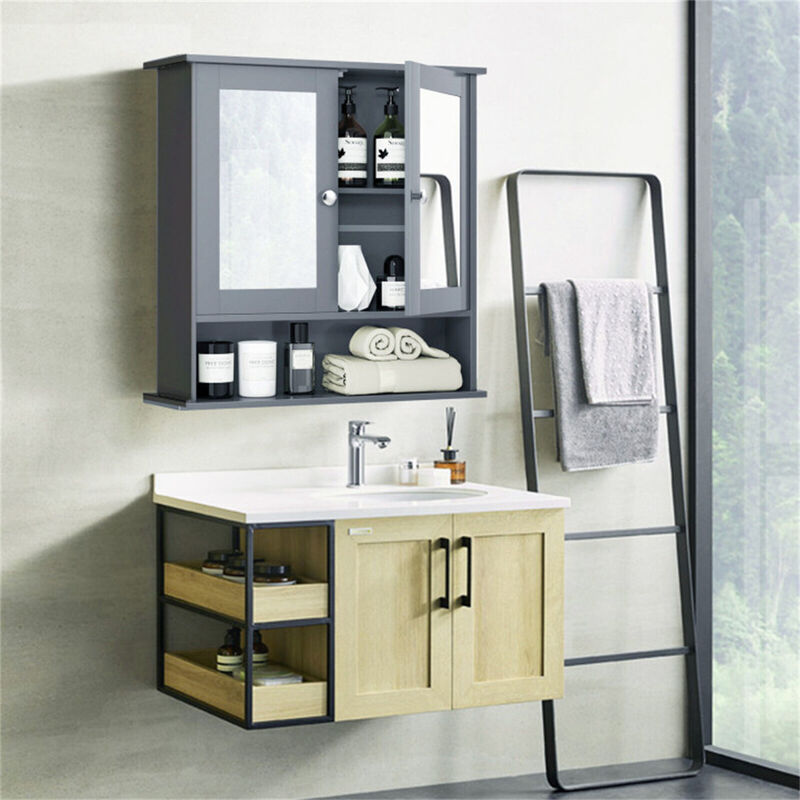 Wall Mounted Bathroom Cabinet with Mirror and Storage Shelves
