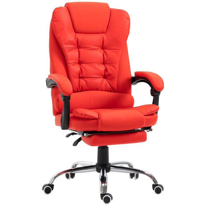 Red Executive Chair: High Back PU Leather Office Chair with Footrest