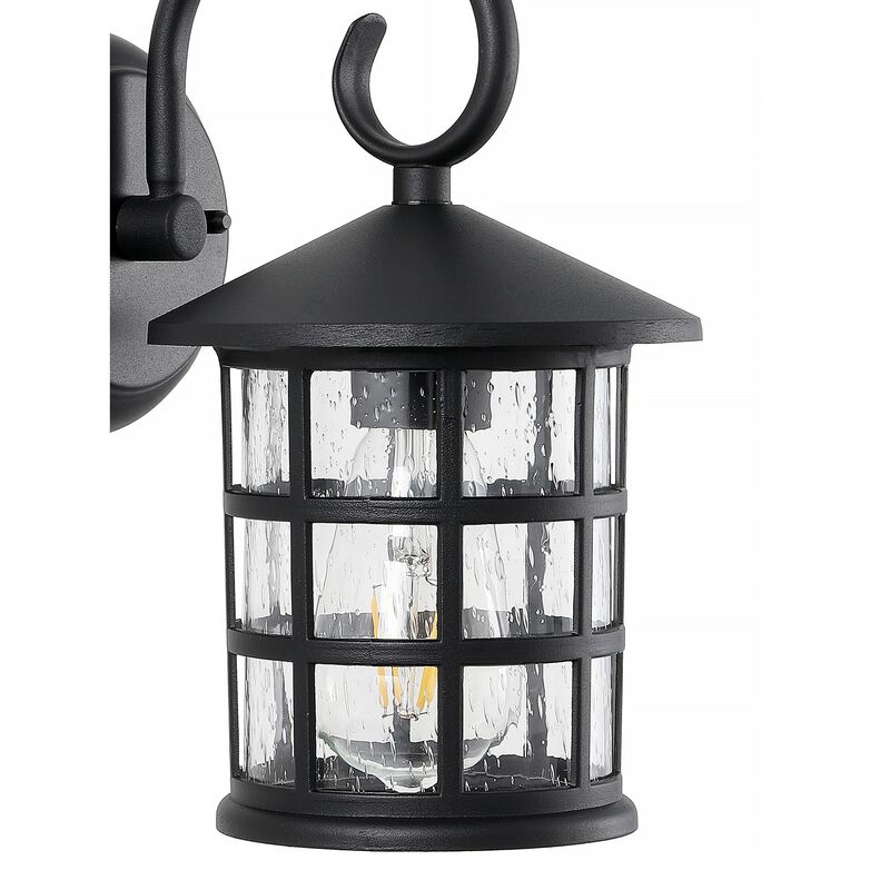 Cadiz 1-Light Iron/Seeded Glass Cottage Rustic Scrolled Lantern LED Outdoor Sconce