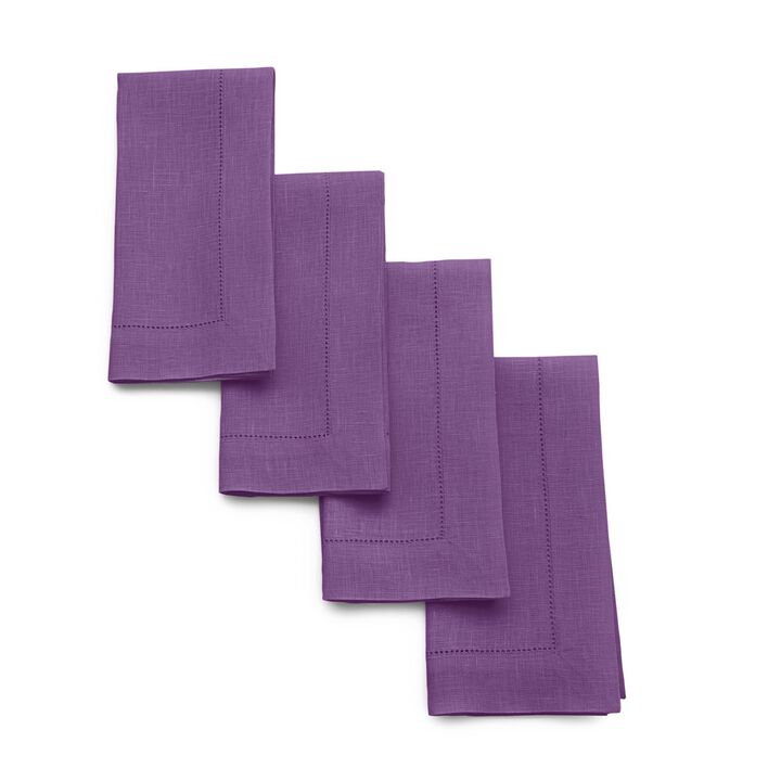 Solino Home 100% Pure Linen Dinner Napkins 20 x 20 Inch Set of 4 | Classic Hemstitch