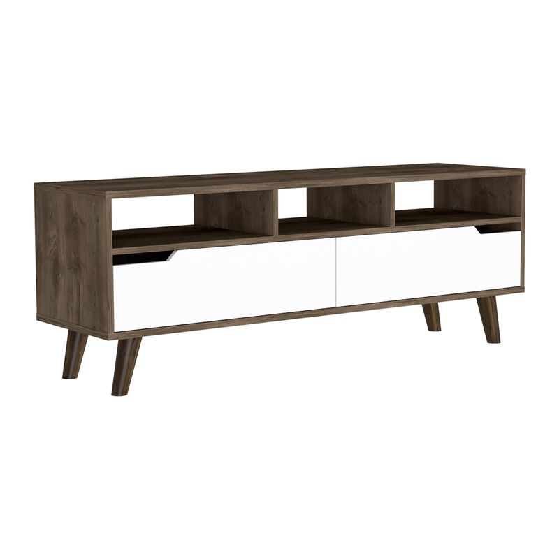 Oslo Tv Stand for TV�s up 51", Two  Drawers, Four Legs, Three Open Shelves -Dark Brown / White