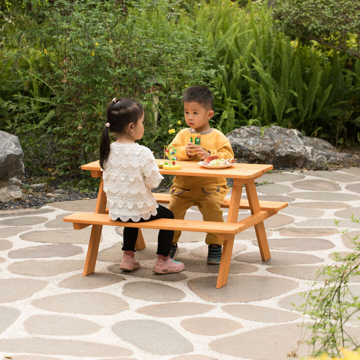 Wooden Kids Outdoor Picnic Table for Garden and Backyard, Stained