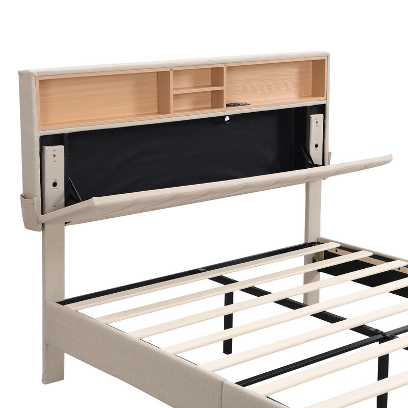 Merax Upholstered Platform Bed with Storage Headboard