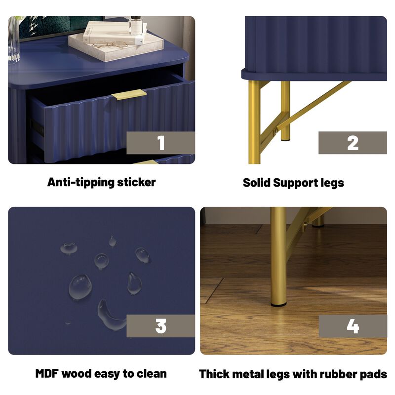 2-Drawer Nightstand with Metal Base