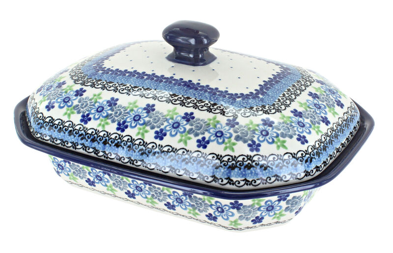 Blue Rose Polish Pottery Georgia Blue Medium Covered Baker