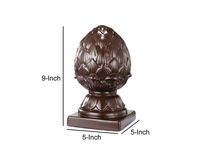 Ceramic Artichoke Bookends on Square Base, Pair of 2, Brown - Benzara