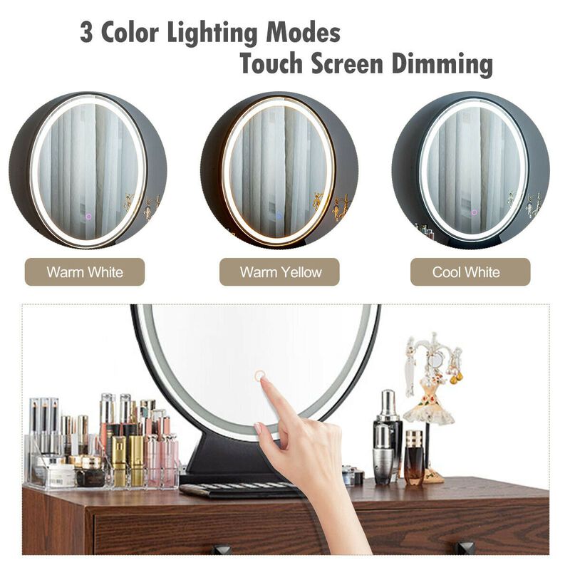 Industrial Makeup Dressing Table with 3 Lighting Modes-Walnut