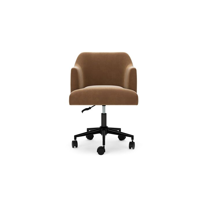 Anny Rolling Swivel Office Chair, Adjustable Seat Height, Brown Velvet - Benzara