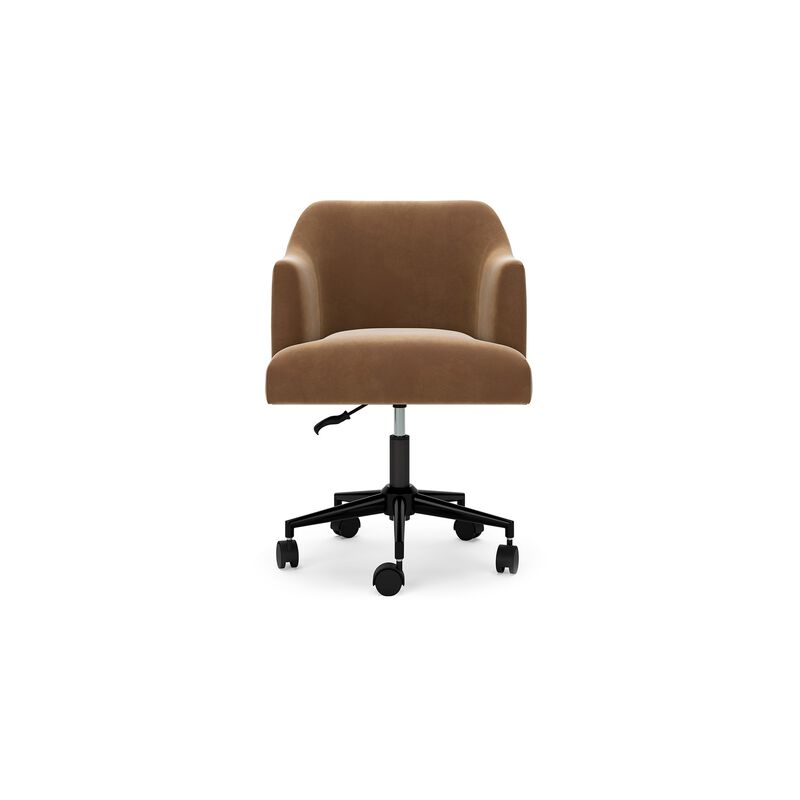 Anny Rolling Swivel Office Chair, Adjustable Seat Height, Brown Velvet - Benzara