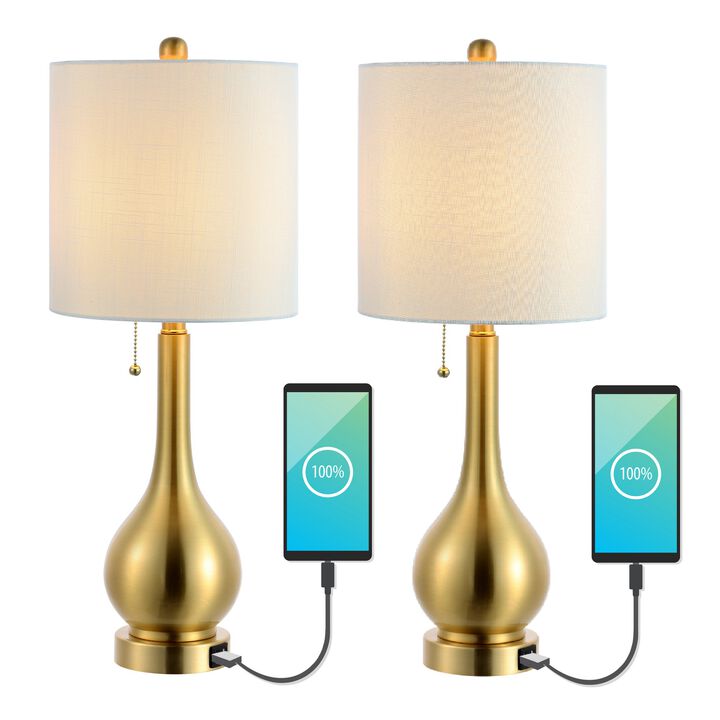 Tyler Modern Classic Gourd Iron LED Table Lamp with Pull Chain with Dual USB Charging Port (Set of 2)