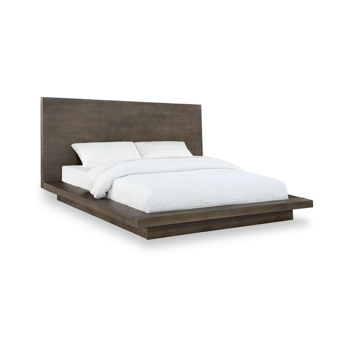 Nels Pine Wood Platform California King Bed, Distressed Brown - Benzara