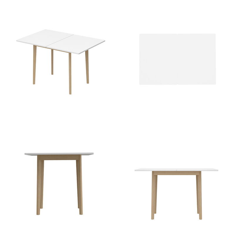 FUFU&GAGA Modern Expandable Folding Table with MDF Top & Rubberwood Legs (47.2" L x 31.5" W x 29.3" H),White & Natural