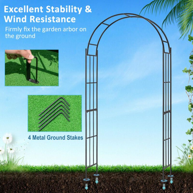 Hivvago 7.5 Feet Metal Garden Arch for Climbing Plants and Outdoor Garden Decor-Black