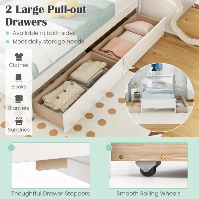 Hivvago Wooden Bed Frame with 2 Drawers for Teens and Adults