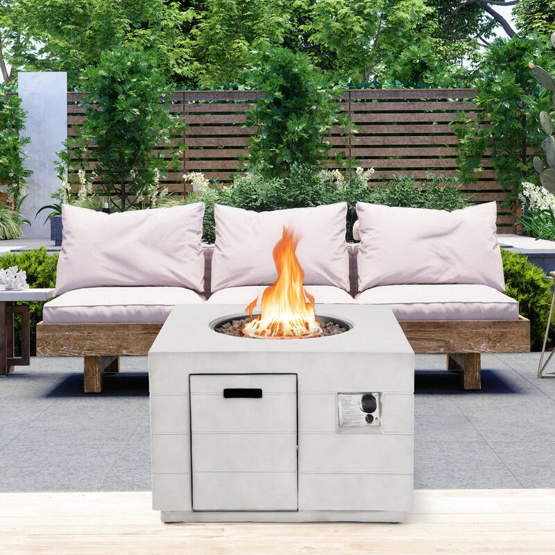 34 Inch Square Concrete Propane Fire Pit Table with Lava Rocks and Cover 50 000 BTU