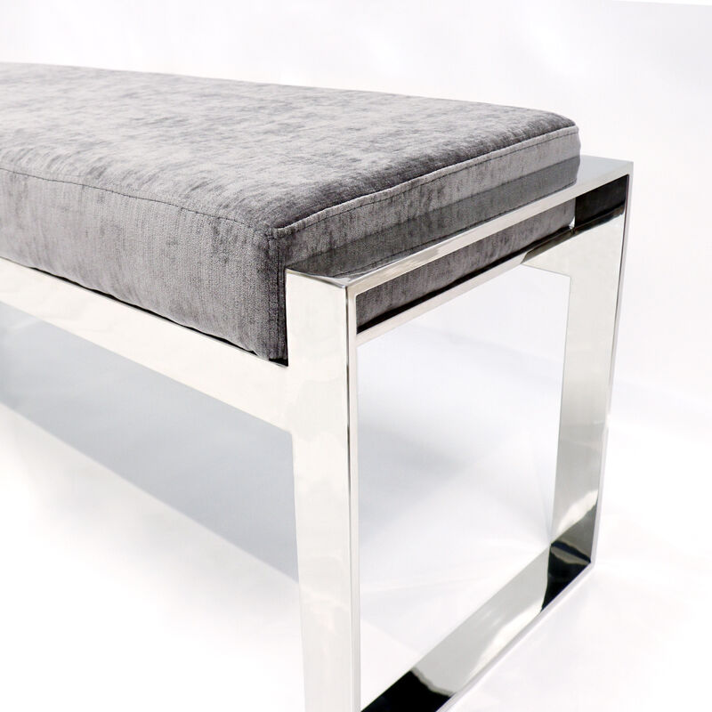 Pasargad Home Luxe Velvet Upholstered Bench, Grey