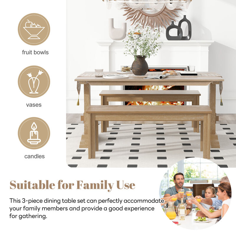Merax 3-Piece Retro Dining Set with Benches