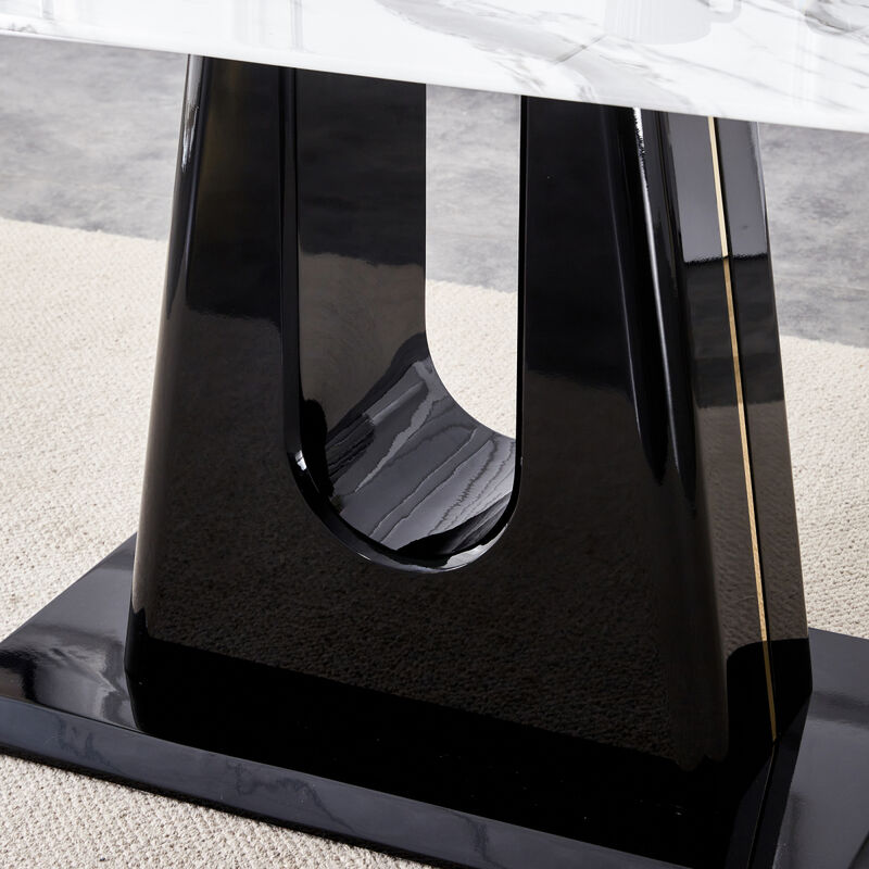 Modern White Imitation Marble Dining Table + 6 Chairs
