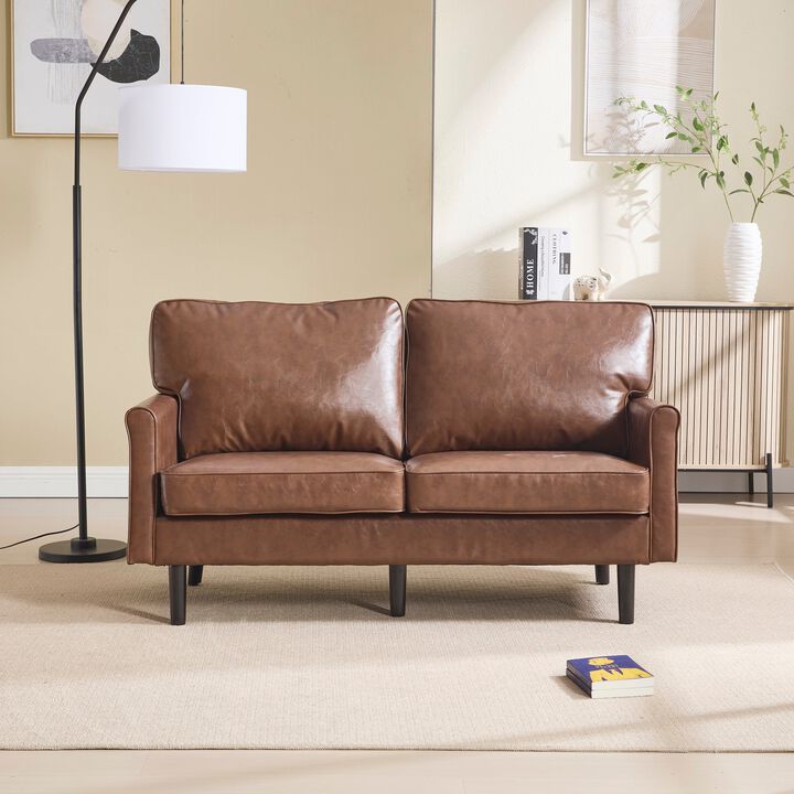 Mondawe PU Leather Loveseat, 2 Seater Small Sofa Couches with USB & Removable Pillow Cover