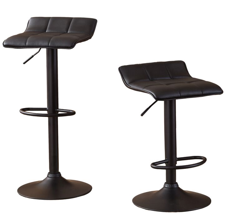 Swivel Black Bonded Leather Adjustable Bar Stool, Set of 2