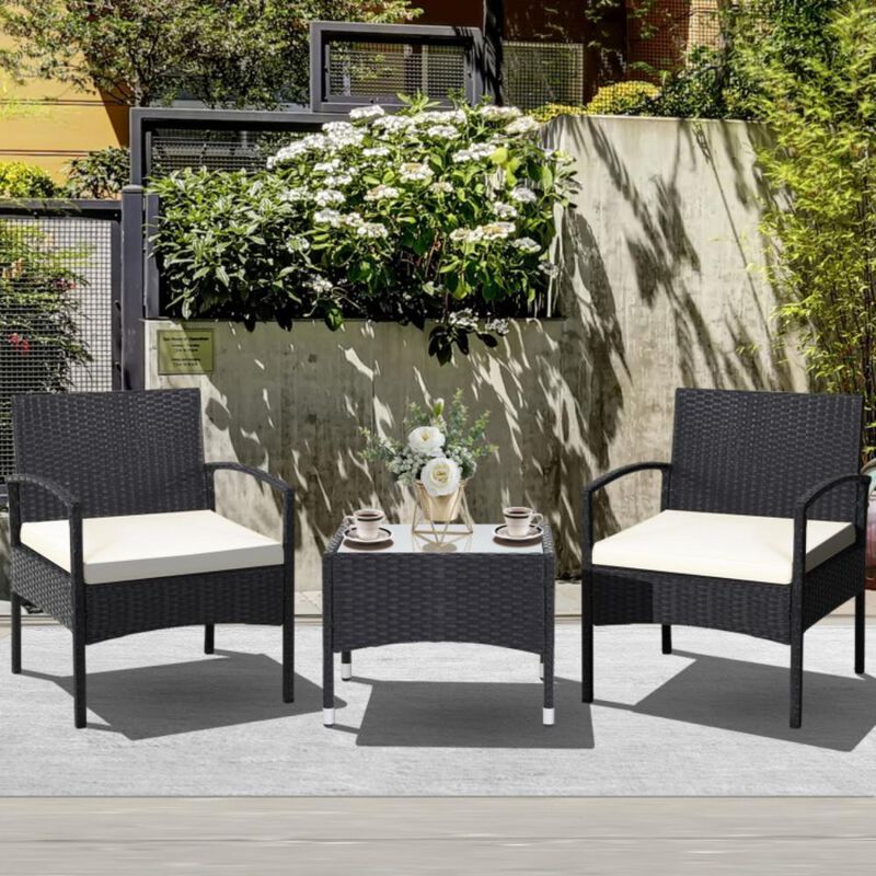 Hivvago 3 Pieces Patio Wicker Rattan Furniture Set with Cushions for Lawn Backyard