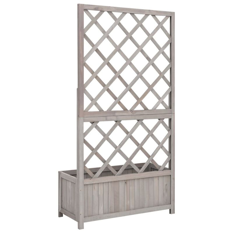 Simi Outdoor Garden Planter, Built In Trellis, 53 Inch Gray Solid Wood - Benzara