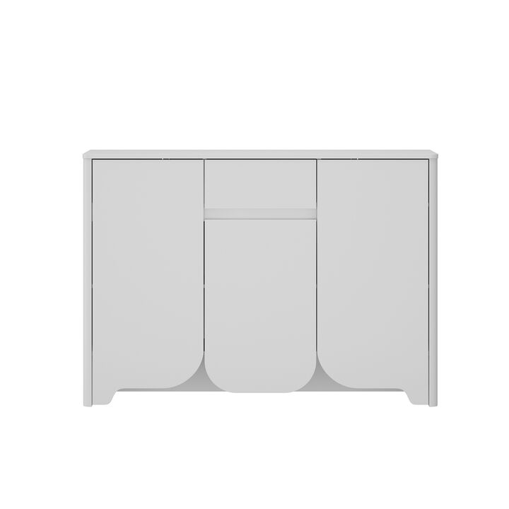 FUFU&GAGA Modern White Shoe Cabinet – 3 Doors, 1 Drawer, Arched Design, MDF Entryway Storage (47.2" W x 13.7" D x 33.5" H), White