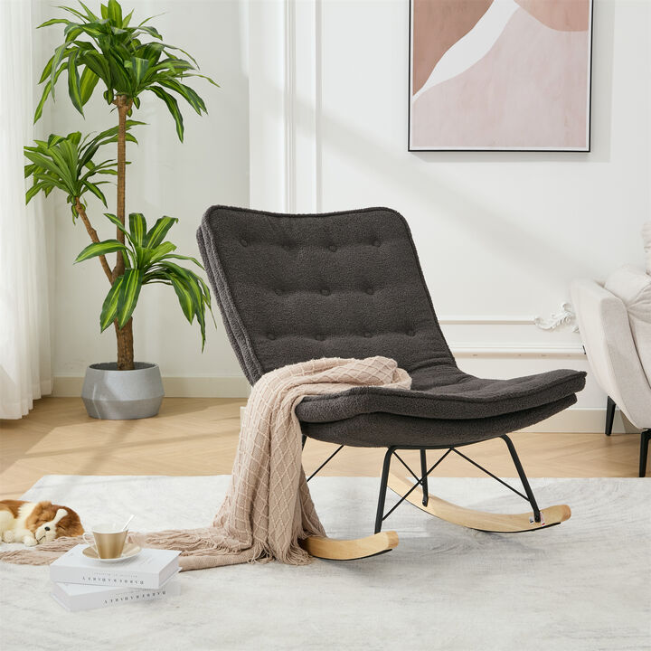 Ergonomic Wood Base Rocking Chair: Upholstered Armless Design for Relaxation GREY