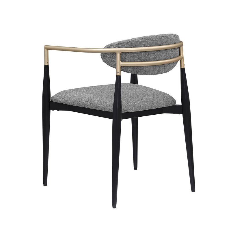 Exis Dining Armchair Set of 2, Modern Gray Fabric, Sleek Black Metal - Benzara