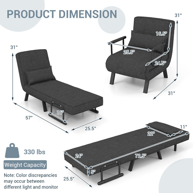 Folding 6 Position Convertible Sleeper Bed Armchair Lounge Couch with Pillow